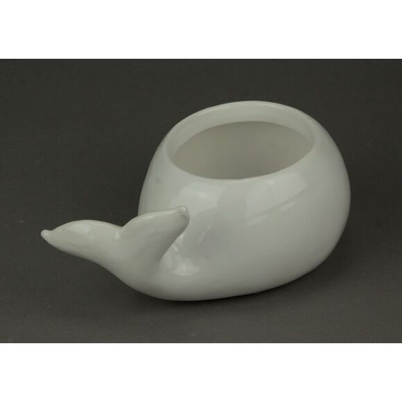 White Ceramic Coastal Decor Pudgy Whale Planter - Picture 3 of 3